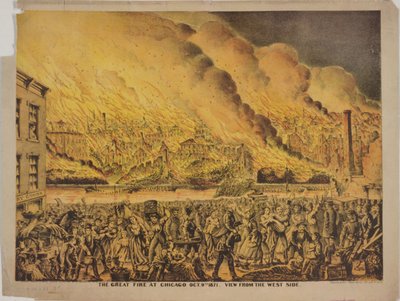Vue du Grand Incendie de Chicago, 9 octobre 1871, depuis le côté ouest - American School